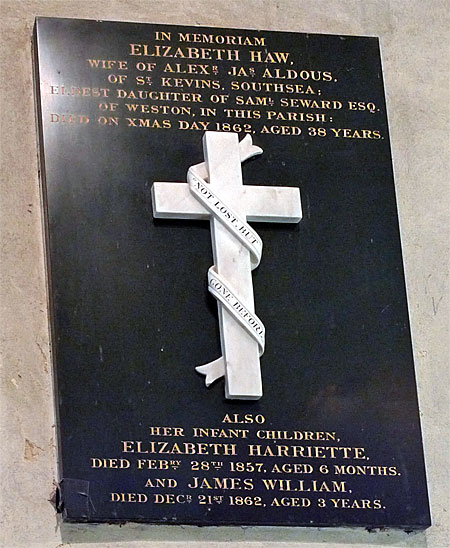 Memorial to Elizabeth Haw Aldous, died 25 December 1862